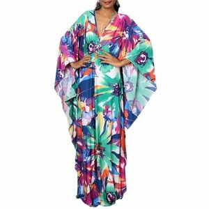Bsubseach Women Kaftan Beach Dress Plus Size Swimsuit Coverup Multicolor Floral